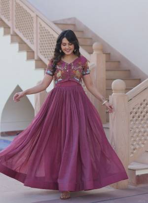 Attractive Looking These Beautiful Looking Readymade Long Gown With Koti.These Gown And Koti is Fabricated On Silver Crunchy.Its Beautified With Designer Embroidery Work.