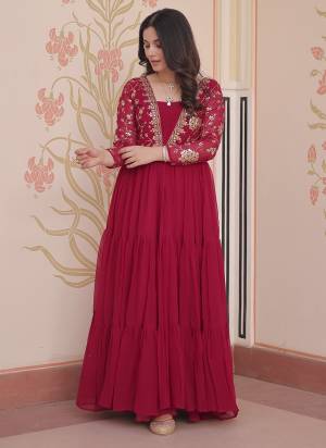 Garb These Beautiful Looking Party Wear Readymade Long Gown.These Gown is Fabricated On Faux Georgette.Its Beautified With Designer Jari,Sequance Embroidary Work.