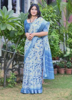 Garb These Fastive Saree in Fine Colored.These Saree Are Linen Cotton And Blouse is Fabricated On Linen Cotton Pair.Its Beautified With Wevon Jari Border With Designer Digital Printed.
