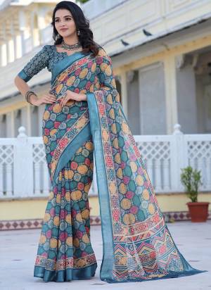 Garb These Fastive Saree in Fine Colored.These Saree Are Linen Cotton And Blouse is Fabricated On Linen Cotton Pair.Its Beautified With Wevon Jari Border With Designer Digital Printed.