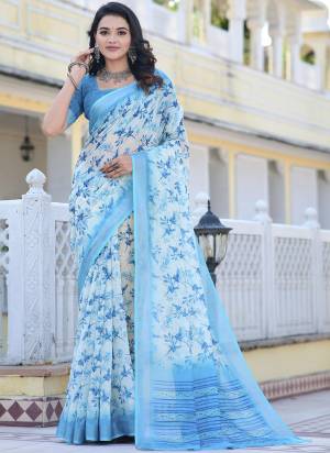 Garb These Fastive Saree in Fine Colored.These Saree Are Linen Cotton And Blouse is Fabricated On Linen Cotton Pair.Its Beautified With Wevon Jari Border With Designer Digital Printed.
