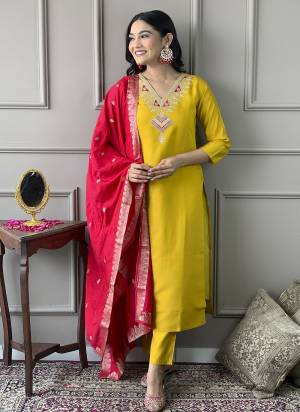 Garb These Suit in Fine Colored Pair With Bottom And Dupatta.These Top And Bottom Are Fabricated On Chanderi Pair With Viscose Dupatta.Its Beautified With Designer Embroidery Work.