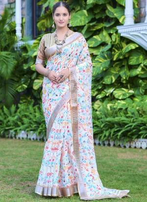 Garb These Fastive Saree in Fine Colored.These Saree Are Linen Cotton And Blouse is Fabricated On Linen Cotton Pair.Its Beautified With Wevon Jari Border With Designer Digital Printed.