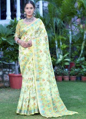 Garb These Fastive Saree in Fine Colored.These Saree Are Linen Cotton And Blouse is Fabricated On Linen Cotton Pair.Its Beautified With Wevon Jari Border With Designer Digital Printed.