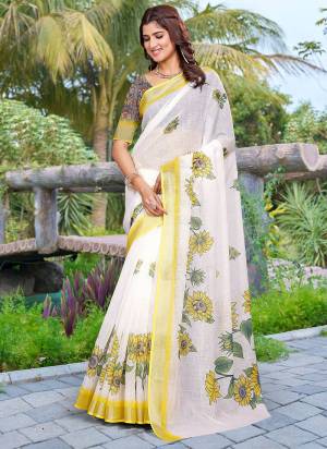 Garb These Fastive Saree in Fine Colored.These Saree Are Linen Cotton And Blouse is Fabricated On Linen Cotton Pair.Its Beautified With Wevon Jari Border With Designer Digital Printed.
