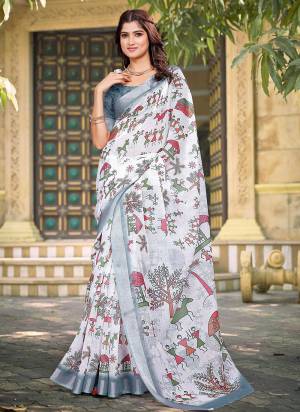Garb These Fastive Saree in Fine Colored.These Saree Are Linen Cotton And Blouse is Fabricated On Linen Cotton Pair.Its Beautified With Wevon Jari Border With Designer Digital Printed.