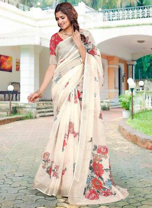 Garb These Fastive Saree in Fine Colored.These Saree Are Linen Cotton And Blouse is Fabricated On Linen Cotton Pair.Its Beautified With Wevon Jari Border With Designer Digital Printed.