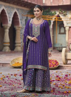 Garb These Party Wear Designer Plazzo Suits in Fine Colored Pair With Dupatta.These Top Are Chinon And Dupatta Are Fabricated On Chinon Pair With Chinon Bottom.Its Beautified With Heavy Designer Embroidery Work