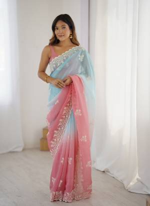 Looking These Party Wear Saree in Fine Dual Shaded Colored.These Saree Are Crunchy Silk And Blouse is Crunchy Silk Fabricated.Its Beautified With Pedding Color Printed With Designer Thread Embroidery Cut Work.