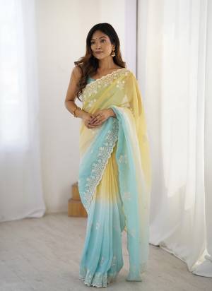 Looking These Party Wear Saree in Fine Dual Shaded Colored.These Saree Are Crunchy Silk And Blouse is Crunchy Silk Fabricated.Its Beautified With Pedding Color Printed With Designer Thread Embroidery Cut Work.