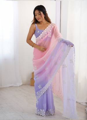Looking These Party Wear Saree in Fine Dual Shaded Colored.These Saree Are Crunchy Silk And Blouse is Crunchy Silk Fabricated.Its Beautified With Pedding Color Printed With Designer Thread Embroidery Cut Work.