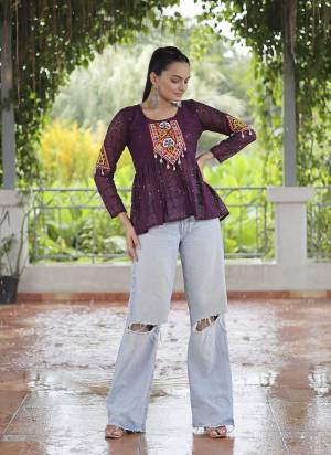 Looking These Beautiful Navratri  Readymade Short Kurti.These Kurti is Fabricated On Georgette.Its Beautified With Designer Schiffli Embroidery With Kutchi Gamthi Patch Work.