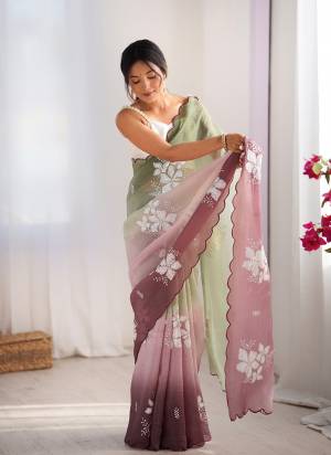 Looking These Party Wear Saree in Fine Dual Shaded Colored.These Saree Are Crunchy Crush And Blouse is Satin Silk Fabricated.Its Beautified With Pedding Color Printed With Designer Dual Sequance Embroidery Work.