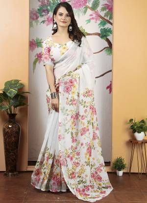 Attractive These Fastive Saree in Fine Colored.These Saree Are Linen Cotton And Blouse is Fabricated On Linen Cotton Pair.Its Beautified With Wevon Jari Border Designer With Digital Printed.