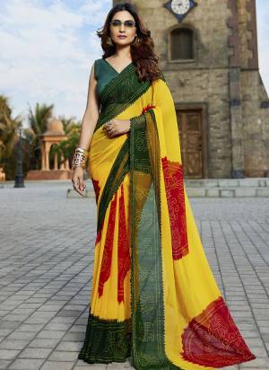 Attractive These Fancy Fastive Saree in Fine Colored.These Saree Are Georgette And Blouse is Fabricated On Art Silk Pair.Its Beautified With Disigner Bandhani,Laheriya Printed With Lace Border Work.