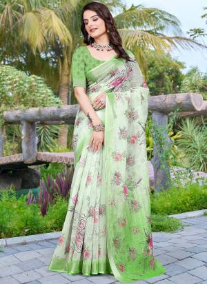 Garb These Fastive Saree in Fine Colored.These Saree Are Linen Cotton And Blouse is Fabricated On Linen Cotton Pair.Its Beautified With Wevon Jari Border With Designer Digital Printed.