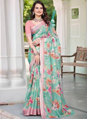Garb These Fastive Saree in Fine Colored.These Saree Are Linen Cotton And Blouse is Fabricated On Linen Cotton Pair.Its Beautified With Wevon Jari Border With Designer Digital Printed.