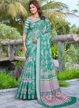 Garb These Fastive Saree in Fine Colored.These Saree Are Linen Cotton And Blouse is Fabricated On Linen Cotton Pair.Its Beautified With Wevon Jari Border With Designer Digital Printed.