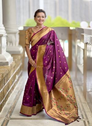 Attrective These Party Wear Saree in Fine Colored.These Saree And Blouse is Fabricated On Paithani Silk.Its Beautified With Weaving Jacquard Jari Designer.