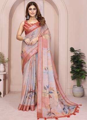 Looking These Party Wear Saree in Fine Colored.These Saree And Blouse is Fabricated On Linen Cotton.Its Beautified With Woven Silver Border Designer With Digital Printed.