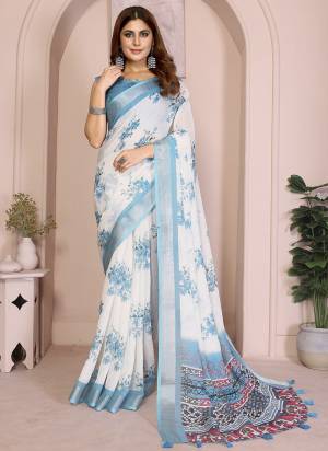 Looking These Party Wear Saree in Fine Colored.These Saree And Blouse is Fabricated On Linen Cotton.Its Beautified With Woven Silver Border Designer With Digital Printed.