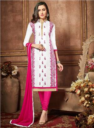 Get Yourself A Special Salwar Suit With Latest Style. Its  White And Pink Color Beautiful Embroidered On Glass Cotton Fabric Make This Suit Even More Enticing. Pair It With A Pink Colored Semi Lawn Fabric Bottom And Pink Colored Nazneen Dupatta. Buy This Suit Now.