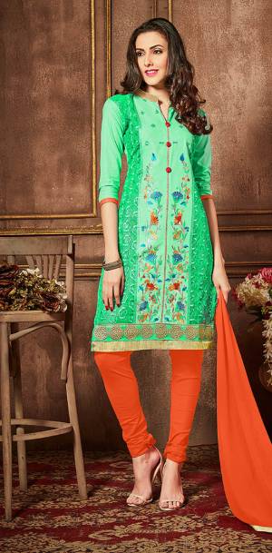 A New Range In This Style. This Gorgeous Green And Orange Colored Salwar Suit Is The Must Have This Season. Its Glass Cotton Top Paired With A Orange Colored Semi Lawn Bottom And Orange Colored Nazneen Dupatta Makes A Comfortable And Stylish Garment. Grab It Now.