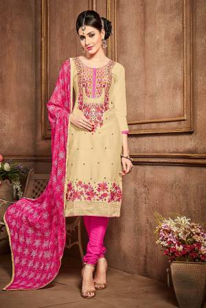 Its The Seasons Loveliest Pick  Get Your Hands On This Amazing Beige And Pink Colored Glass  Cotton Suit 