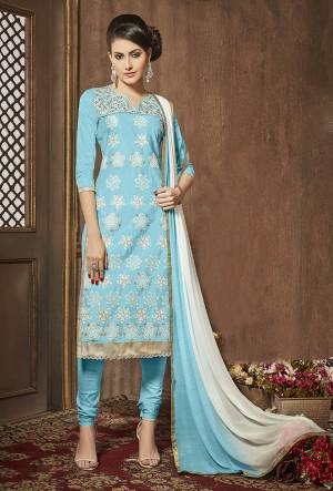 Subtle Shades Gives You Comfort And Keep You Cool. Add This Sky Blue Colored Suit To Your Wardrobe Paired With White Colored Bottom. This Dress Material Is Fabricated On Cotton Which Is Light In Weight And Comfortab;e To Carry All Day Long.