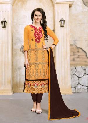 Look Pretty Wearing This Suit In Musturd Yellow Colored Top Paired With Contrasting Brown Colored Bottom And Dupatta. Its Top Is Fabricated On Modal Cotton Paired With Cotton Bottom And Chiffon Dupatta. This Dress Material Ensures Superb Comfort All Day Long.