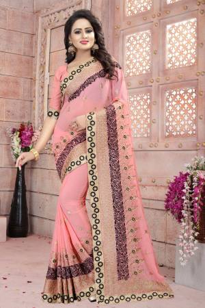 Look The Most Prettiest Of All With This Pretty Color In Baby Pink Colored Saree Paired With Baby Pink Colored Blouse, This Saree And Blouse Are Fabricated On Georgette Beautified With Resham And Jari Work. Buy Now.