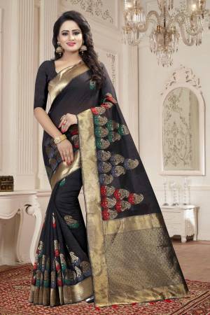 For A Bold And Beautiful Look, Grab This Lovely Saree In Black Color Paired With Black Colored Blouse. This Saree And Blouse Are Fabricated On Linen Beautified With Multi Colored Floral Prints All Over. This Saree Is Light In Weight And Easy To Carry All Day Long. 