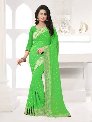 Featuring An Eye Catching design with This Beautiful Designer Saree In Light Green Color Paired With Light Green Colored Blouse. This Saree And Blouse are Fabricated On Georgette Beautified With Attractive Embroidery. This Pretty Design Is Available In Many Colors.