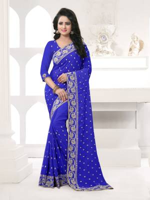 Featuring An Eye Catching design with This Beautiful Designer Saree In Royal Blue Color Paired With Royal Blue Colored Blouse. This Saree And Blouse are Fabricated On Georgette Beautified With Attractive Embroidery. This Pretty Design Is Available In Many Colors.