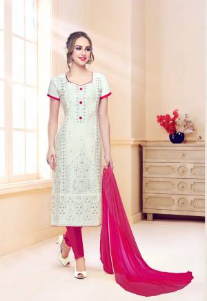 Simple and Elegant Looking Dress Material Is Here In White Colored Top Paired With Pink Colored Bottom And Dupatta. Its Top And Bottom Are Fabricated On Cotton Paired With Chiffon Dupatta. Get This Stitched As Per Your Desired Fit And Comfort.