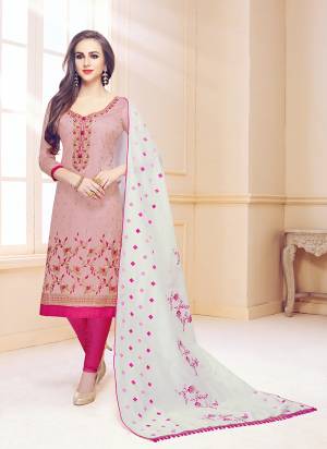 Look Pretty Wearing This Designer Straight Suit In Pastel Pink color Paired With Dark Pink Colored Bottom And White Colored Dupatta. Its Top And Bottom Are Fabricated On Cotton Paired With Chiffon Dupatta. Buy This Dress Material Now.