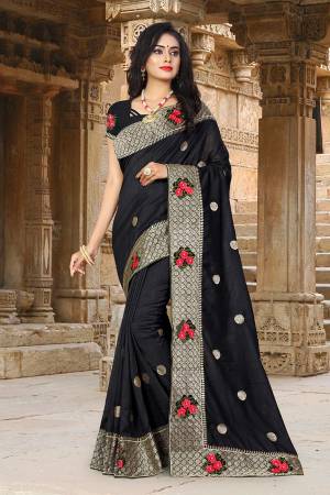 Get Ready For The Upcoming Festive And Wedding Season Wearing This Designer Silk based Saree Beautified With Jari And Thread Work. This Saree Gives A Rich Look To Your Personality. 