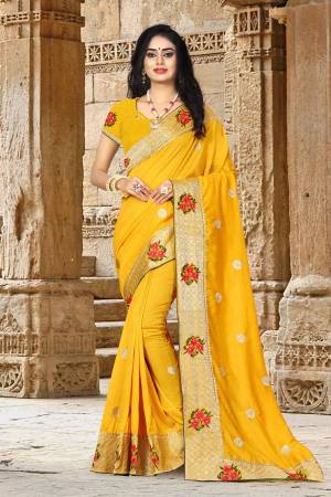 Here Is A Beautiful Designer Saree For All Occasion Wear. This Silk Based Saree And Blouse Are Beautified With Attractive Jari And Thread Emnroidery. Its Fabrics Ensures Superb Comfort All Day Long. 