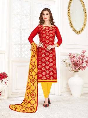 Grab This Beautiful And Attractive Dress Material And Get This Stitched As Per Your Desired Fit And Comfort. Its Top Is Fabricated On Jacquard Silk Paired with Cotton Bottom And Chiffon Dupatta. Buy Now.