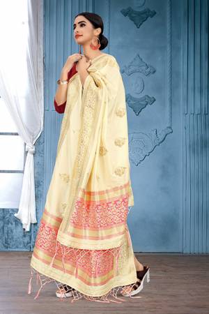 Enhance Your Look of gown and lehenga choli Or A Simple Kurti With Latest Trends Of Banarasi Dupatta Beautified With Attractive Weave All Over. You Can Pair This Up With Any Kind Of Ethnic Attire And In Same Or Contrasting Colored Attire