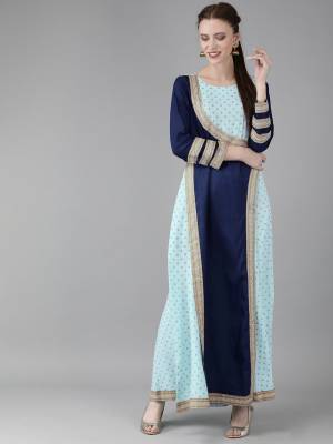 Trendy Designer Readymade Kurti Is Here In Sky Blue And Navy Blue Color Fabricated Crepe. It Is Light Weight And Easy To Carry All Day Long. 