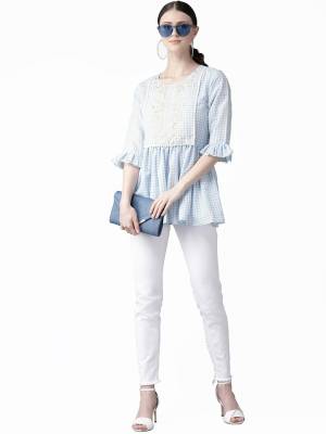 Be It Your College, Home Or Work Place This Readymade Top Is Suitable For All. This Lovely Baby Blue Colored Top Is Muslin Based, Its Rich Color And Fabric Will Earn You Lots Of Compliments From Onlookers.