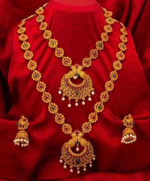 To Give A Heavy Tradiotional Look, Grab This Beautiful Set Of Necklace Which Contains Two Necklaces And A Pair Of Earring. This Necklace Set Can Be Paired With Any Colored Traditional Attire And Also Can Be Wore Both At A Time Or Single As Per The Occasion