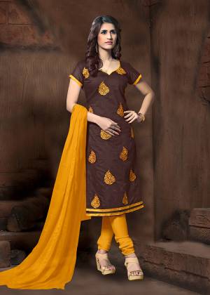 For Your Casual Or Semi-Casual Wear, Grab This Designer Straight Suit In Brown Color Paired With Contrasting Musturd Yellow Colored Bottom And Dupatta. Its Top Is Fabricated On Modal Silk Paired With Cotton Bottom And Chiffon Fabricated Dupatta. 