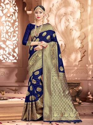 Shine Bright Wearing This Pretty Designer Navy Blue Colored Heavy?Weaved Saree. This Saree And Blouse Are Fabricated On Banarasi Art Silk Beautified With Weave All Over. It Is Suitable For Upcoming Wedding And Festive Season. Buy Now.