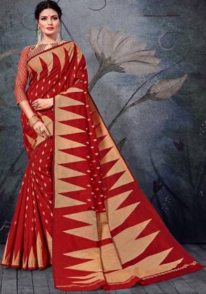 Here Is A Pretty Rich Designer Weaved Saree In Red Color. This Saree And Blouse Are Fabricated On Handloom Cotton Which Is Durable And Easy To Care For. 