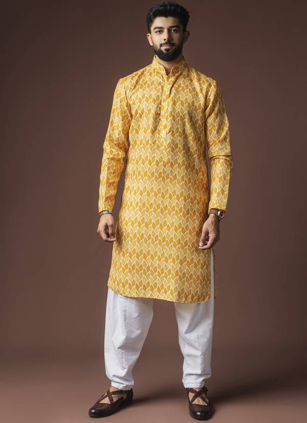 Coral Peach Resham Thread Silk Blend Mens Kurta