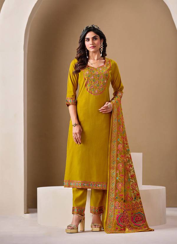 Rani Pink Stone Work Art Silk 3 Piece Pakistani Suit