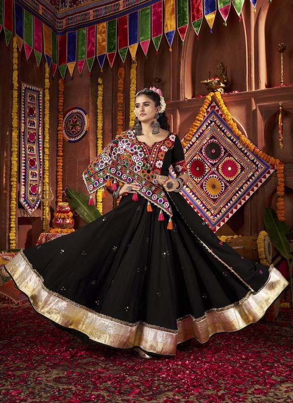 Midnight Black Hand Block Printed Georgette Wedding Wear Collection Piece