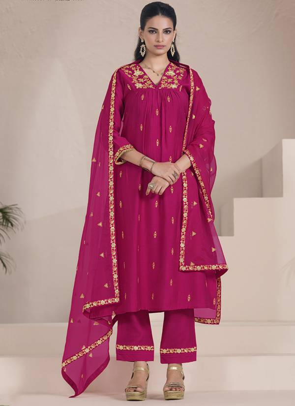 Rani Pink Hand Block Printed Georgette Lawn Pakistani Suit